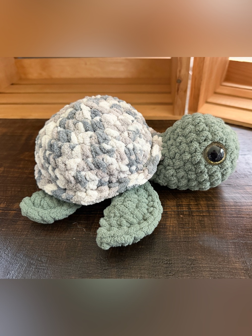 Plush Crochet Sea Turtle: Grey/Sage Style 1